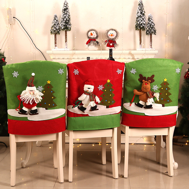 

2020 Christmas Cartoon Santa Claus Snowman Printed Non-woven Fabric Chairs Cover For Wedding Hotel Banquet Dropshipping