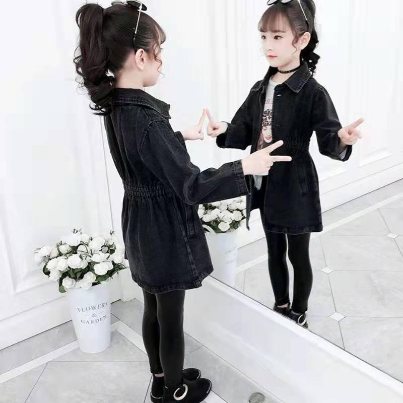 

Spring Autumn 2020 Casual Children Baby Girls Black Color Denim Jackets Coat Toddler Girl Long Sleeve Shot Outwear Age For 3-12