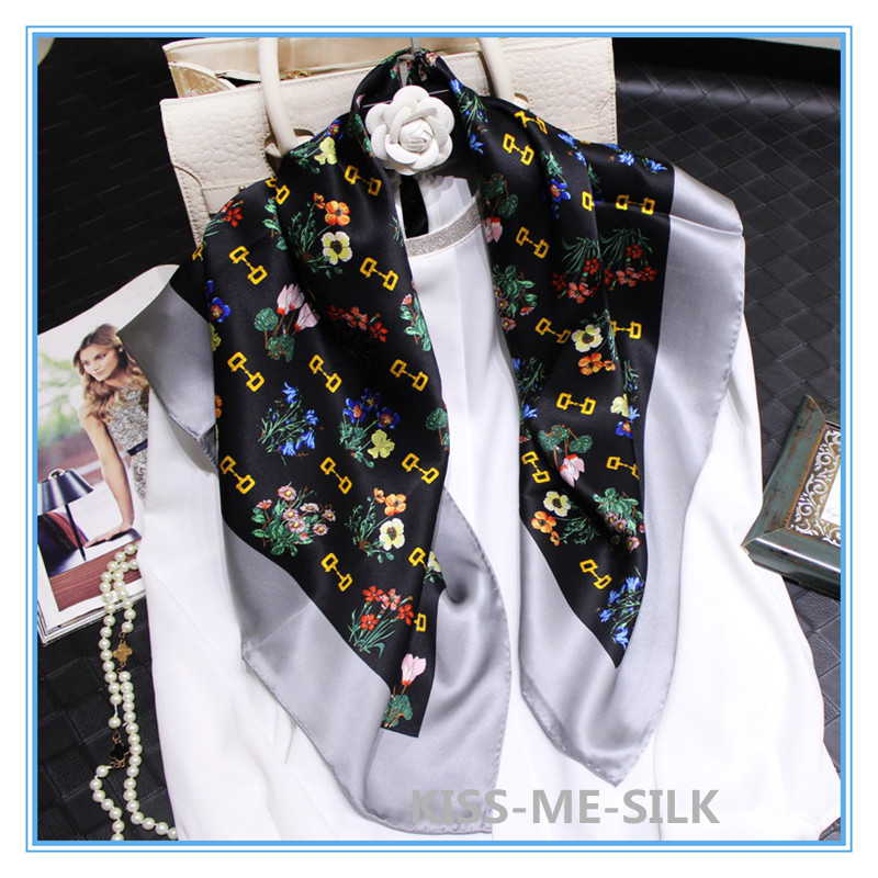 

KMS Heavy thickened small floral pastoral mulberry-silk scarf silk crepe satin square scarf shawl 88*88CM/55G