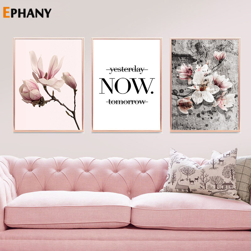 

Elegant Flower Lily Magnolia Canvas Print Painting Scandinavian Poster Life Quote Nordic Wall Art Botanical Picture Home Decor