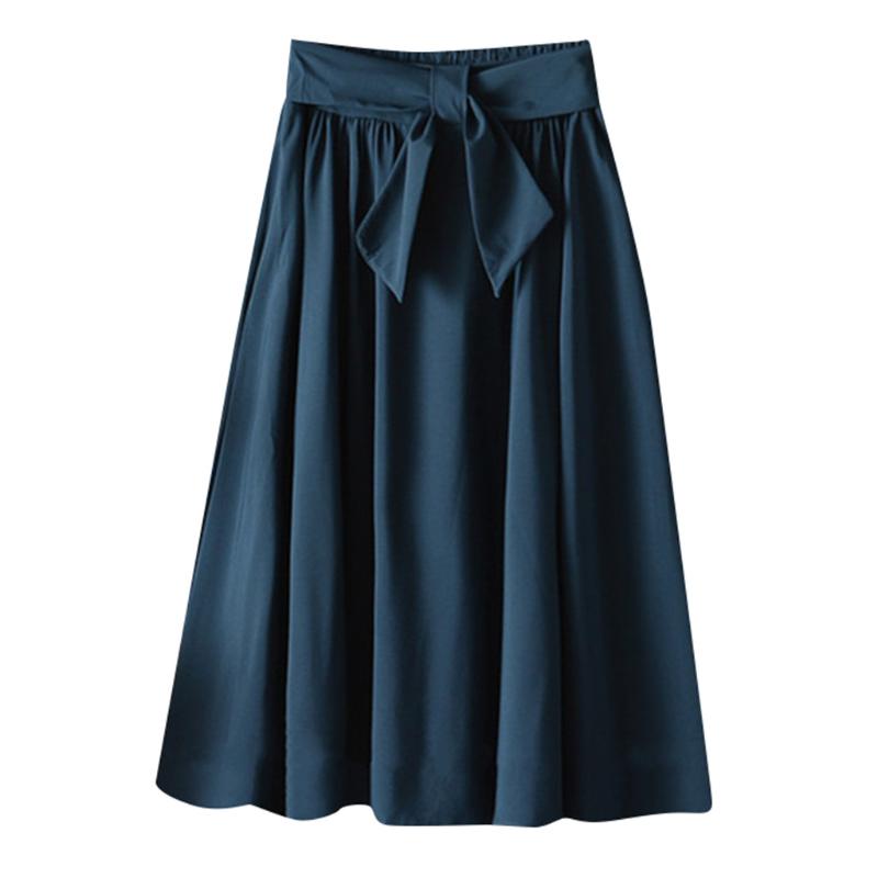 

Fashionable simple Women Sexy High Waist Skirt With Belt Printed Midi Knee Length A-line New office ladies six-point skirt, Black