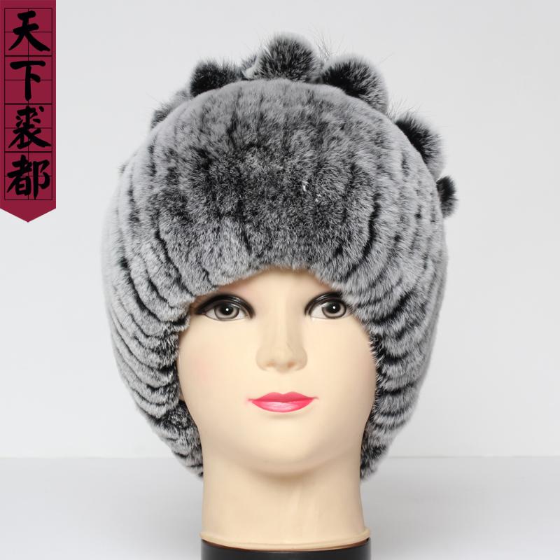 

Russia Lady Winter Good Elasticity Real Rex Fur Hat Fashion Natural Soft Genuine Rex Fur Hat Bomber Hats, Color 19