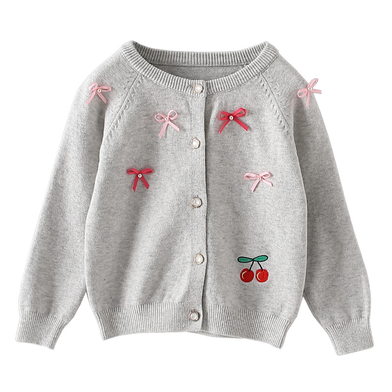 

Spring Autumn New Baby Girls Bow Knitted O Neck Girl Solid Cute Long Sleeve Sweater Button Coats For 1-5Y Child Clothes, White