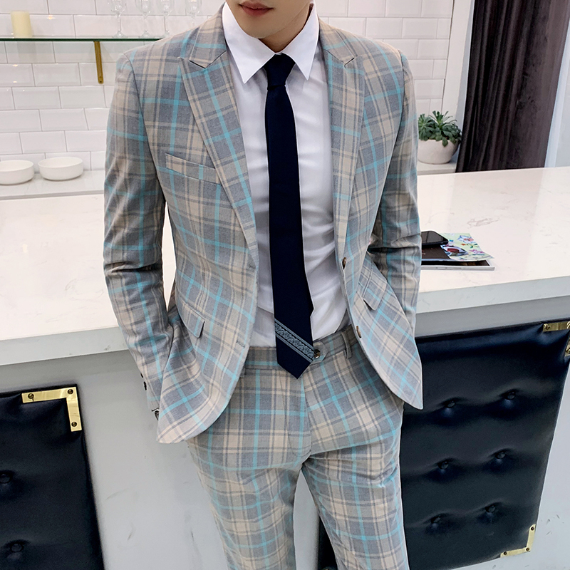 

Designers New Tuxedo Groom Dress Ternos Masculino Wedding For Men 2020 Plaid Check Business Traje De Boda Mens Suits, As picture