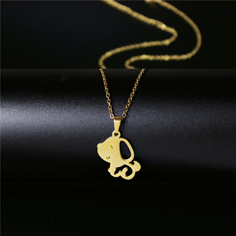 

New fashion Cute Puppy Dog Necklace for Women Tiny Animal Dog Pendant Choker Necklace Gold Stainless Steel Link Chain Jewelry