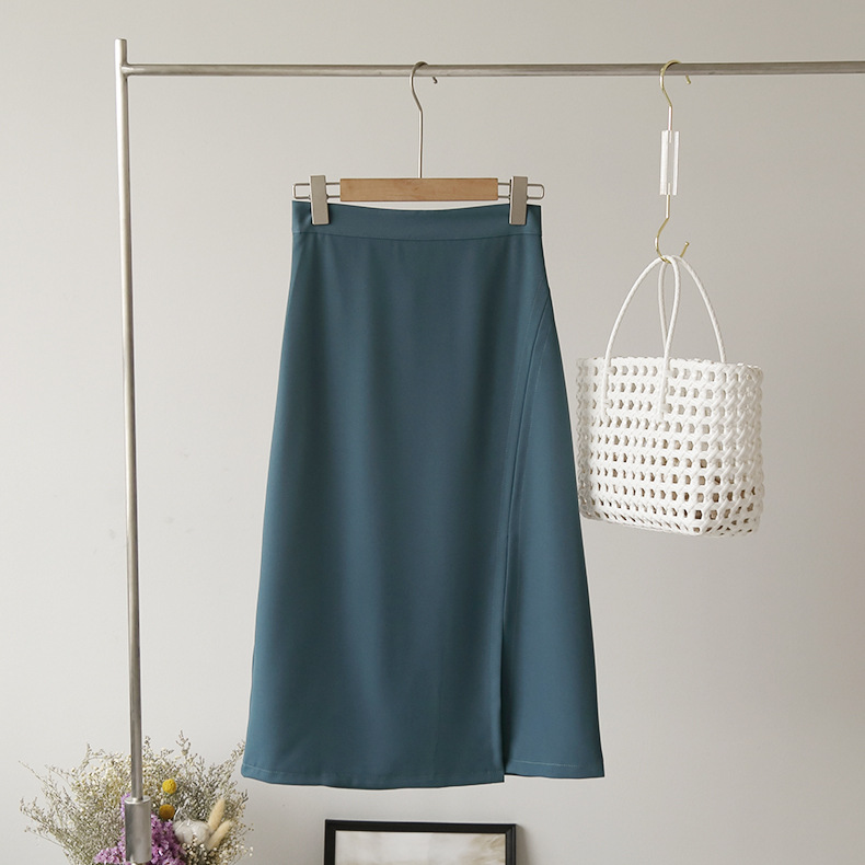 

A-line Women Skirt Autumn Side Slit High Waist Mid-Length Solid Color Casual Simple Fashion Women' Skirts, Black