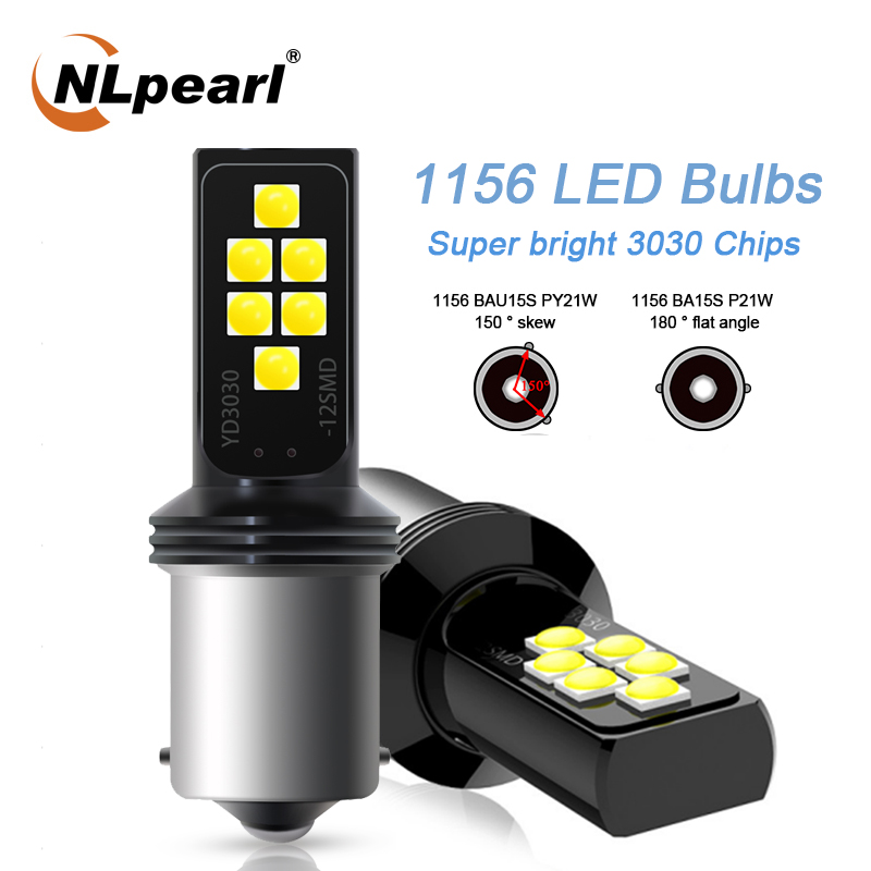 

NLpearl 2x Signal Lamp 1156 P21W LED BA15S BAU15S PY21W Car Turn Signal Light 12SMD 3030 1157 BAY15D Lamp for Auto Brake Lights, As pic