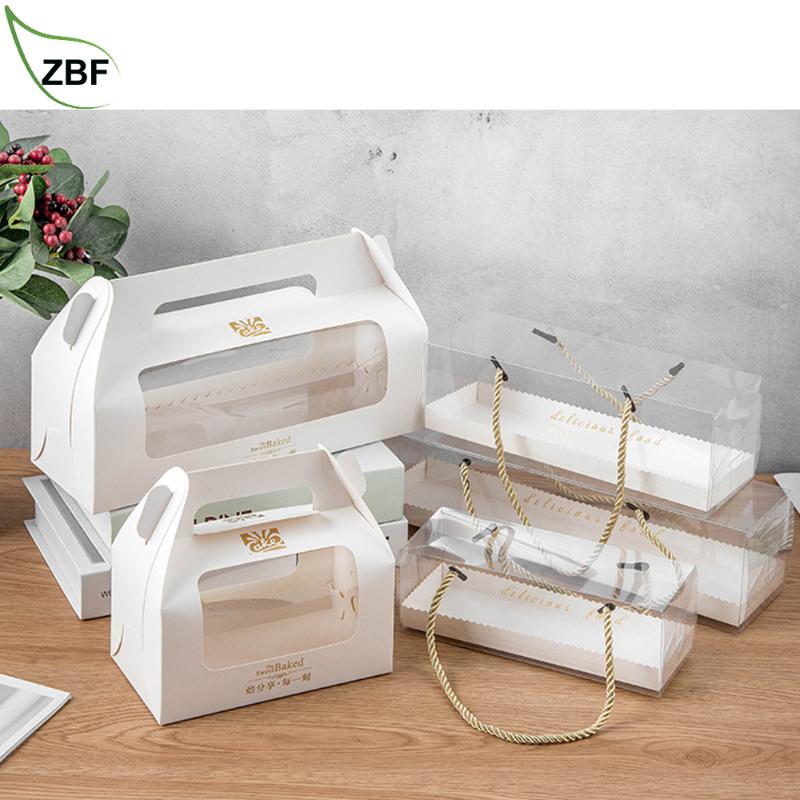

Transparent Portable Cake Roll Boxes Long Whole Half Roll Cakes Rolls Packing Mousse Floss Cake Box Gift Party