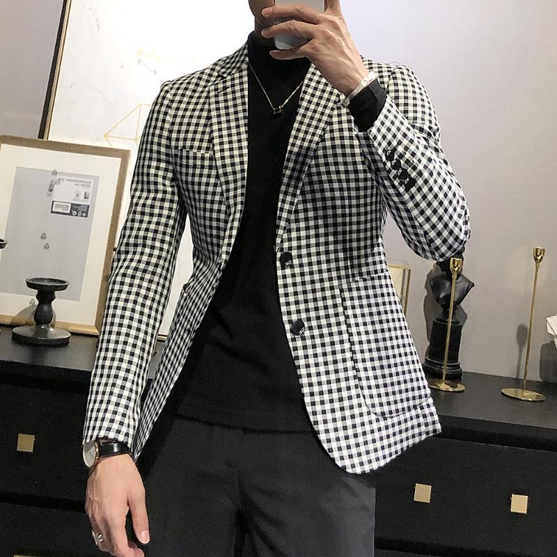 

Plaid Suit Jacket 2020 Spring Clothing New Style Men's Slim Fit Grid Social Men's Suit Then West, Black and white plaid