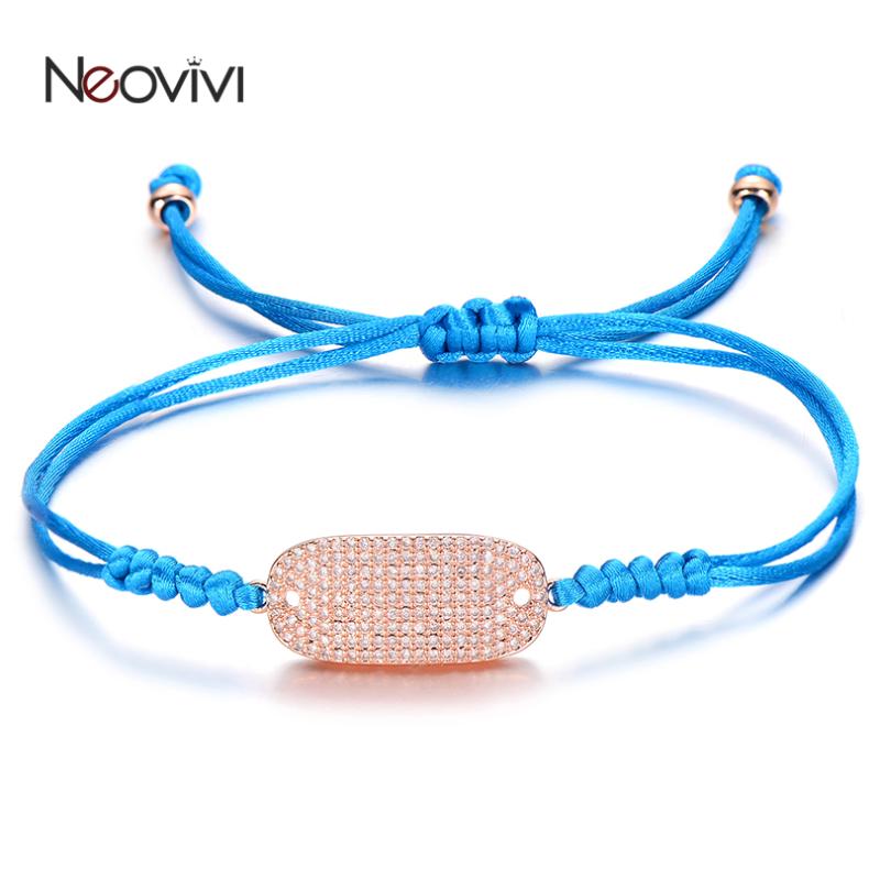 

Neovivi Micro Pave White CZ Oval Charm Bracelet Shiny Beads Colorful Rope Weave Chain String Bracelets for Women Men DIY Jewelry