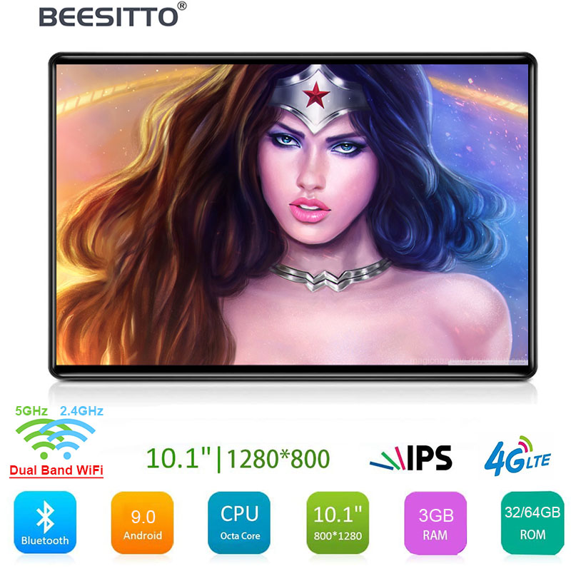 

10 inch Tablet PC Android 9.0 4G Phone Call Tablets Octa Core WiFi Study Tablet 3GB RAM 32/64GB ROM 1280*800 IPS GPS Netflix, Black