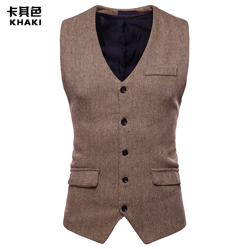 

New Style Five Buttons Men' Suit Vests Gentlemen Casual Business Sleeveless Waistcoat Vintage Blazers Vest For Wedding Party, Black