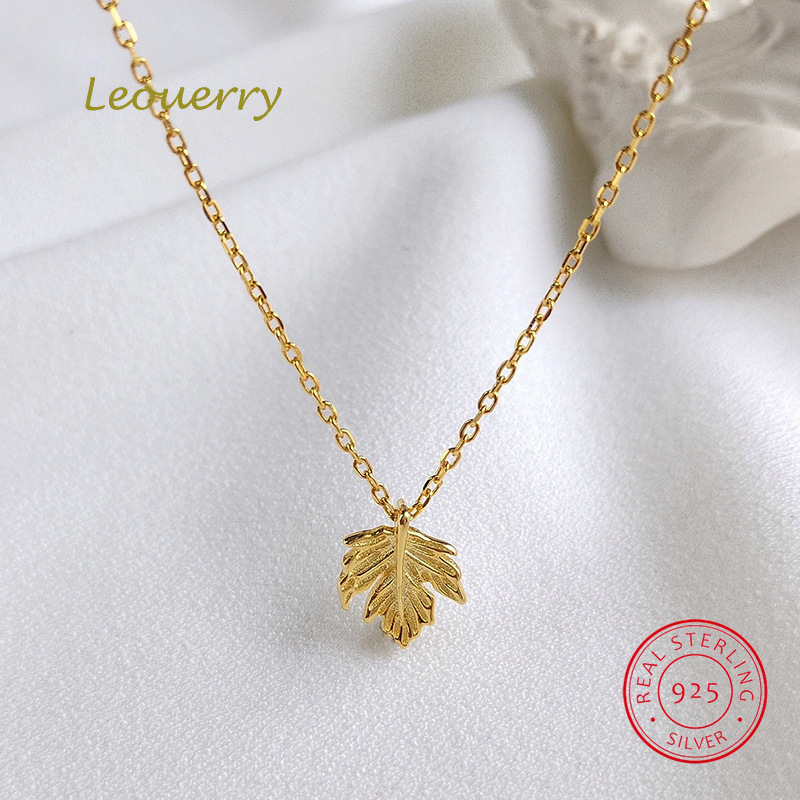 

Leouerry 925 Sterling Silver Gold-plated Leaf Pendant Necklace Female Personality Clavicle Chain Women Jewelry Gift