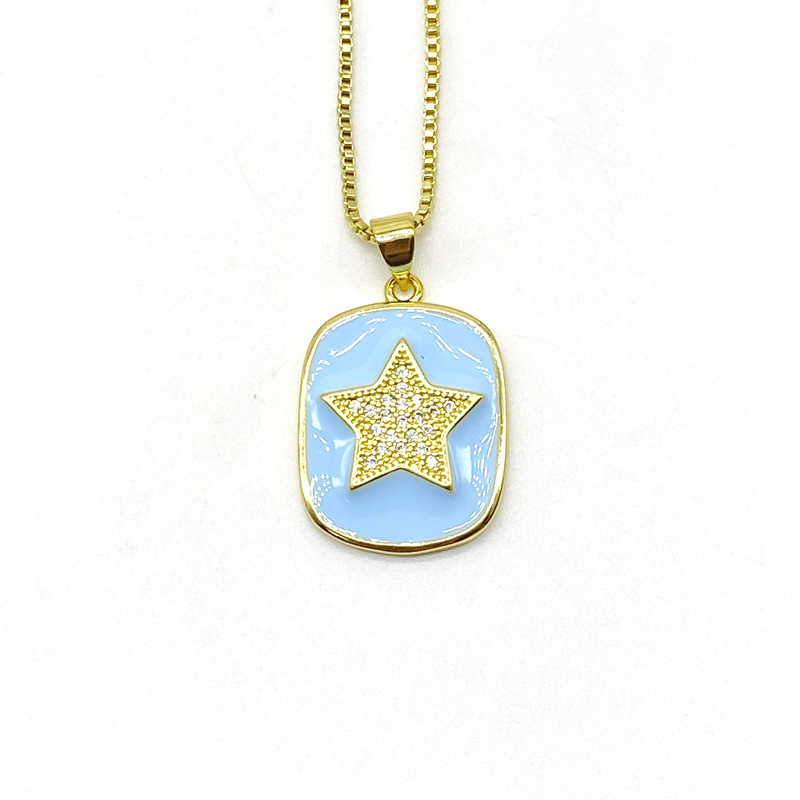 

5pcs/lot Bohemian Enamel Brass CZ Star Charm Necklace