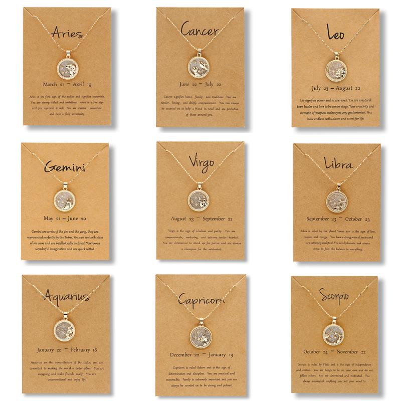 

Classic 12 Horoscope Zodiac Sign Pendant Necklace Charm 12 Constellations Choker Necklaces Jewelry for Men Women Birthday Gifts