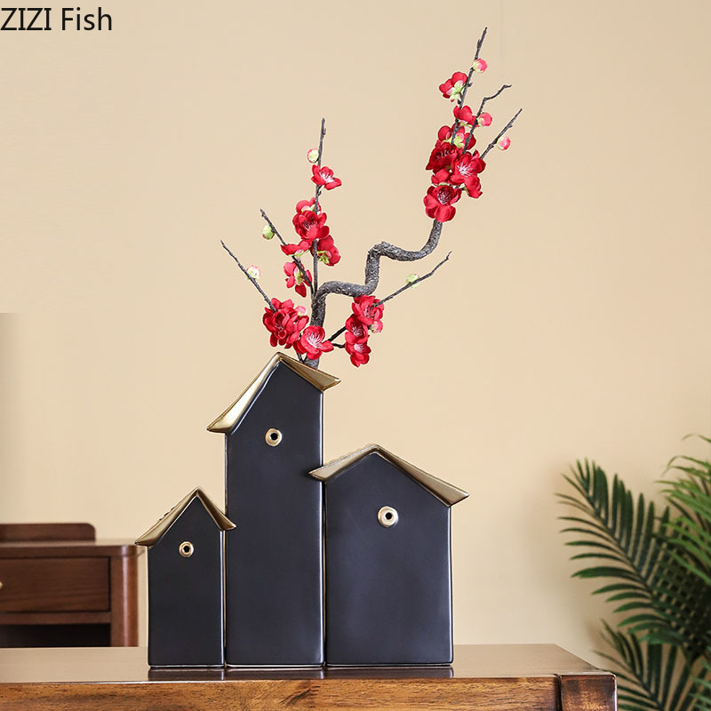 

Classical Ceramic Vases Retro Architecture Sculpture Plant Flowers Arrangement Floral Vase Desk Decor Vintage Home Decoration