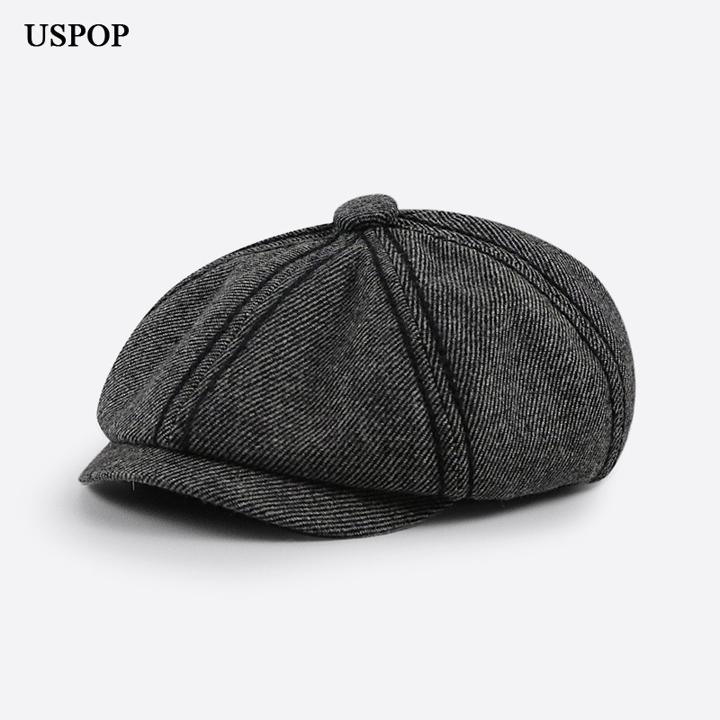 

USPOP Berets for men vintage octagonal cap male autumn winter newsboy caps, Black