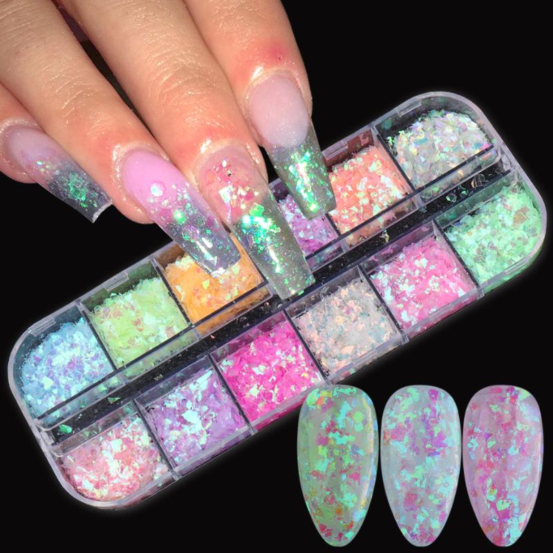 

Aurora Cellophane Nail Sequins Irregular Glass Flakes Iridescent Paillette 3D Decoration Shapes Nail Art Manicure Accessory BESP