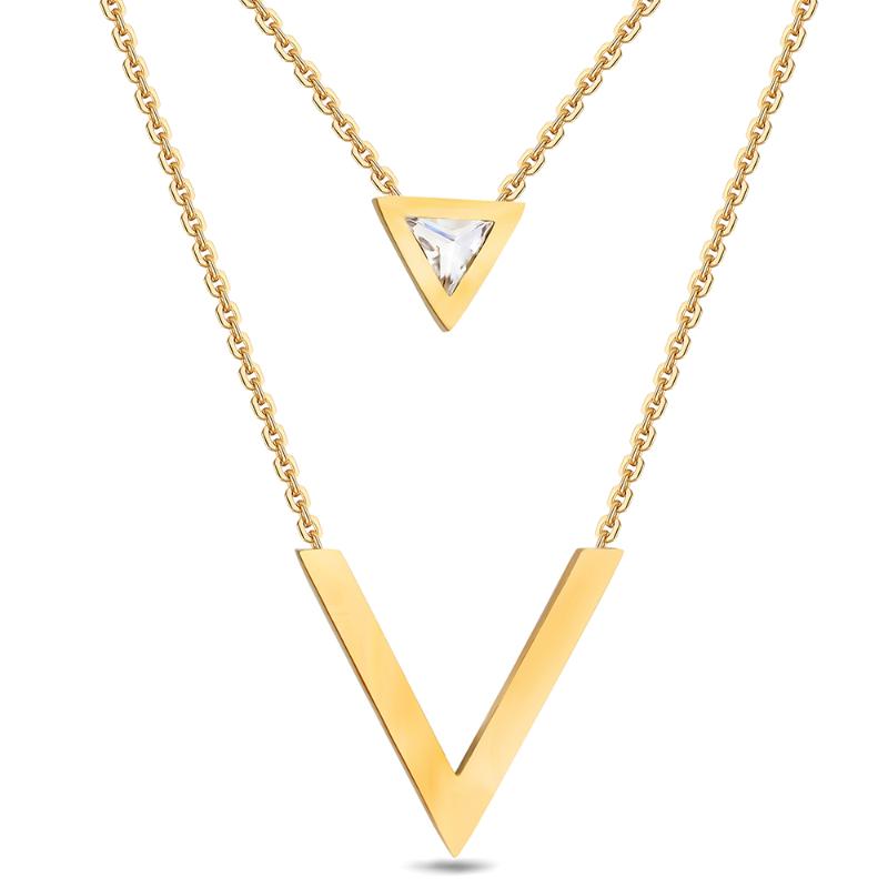 

NIBA Gold-Color Double V Shape Necklace For Women Geometric Triange Cubic Zirconia Pendant & Necklace Trendy Collier