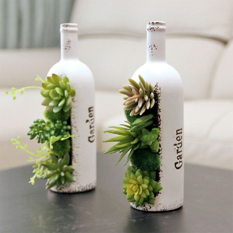 

Artificial Plant Ceramic Wine Bottle Green Plant Potted Simulation Bonsai Home Decoration Simulation Flower, A008-3