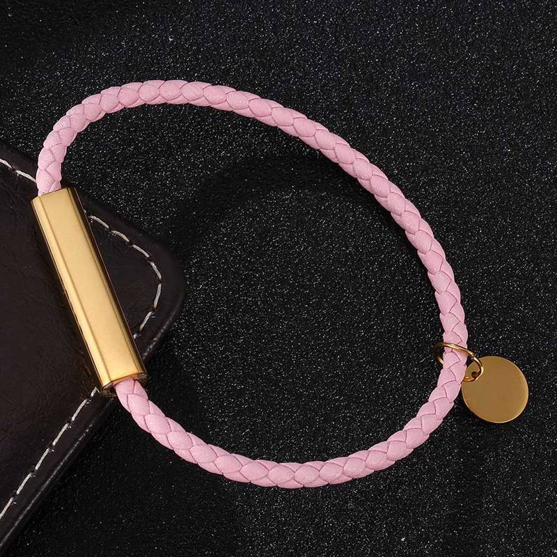 

Fashion Charm Jewelry Pink Braided Leather Bracelet Women Men Stainless Steel Magnet Buckle Couples Leather Wristband SP0719