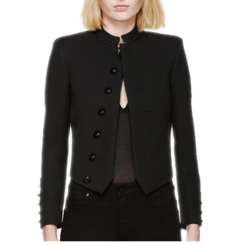 

Casual Short Jacket Black single-breasted stand-up collar Women coat
