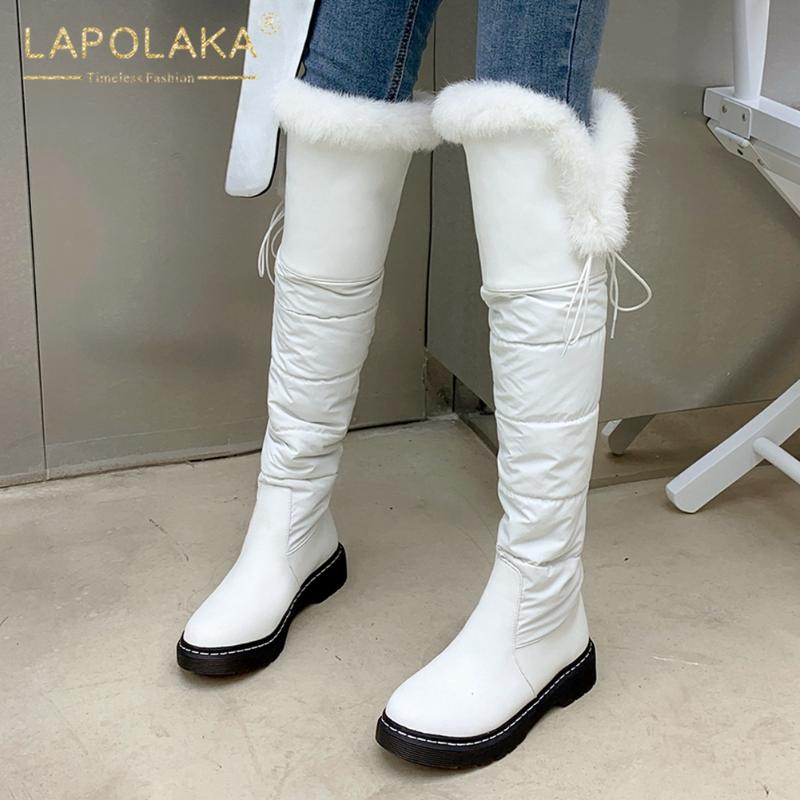 

Lapolaka 2020 New Design Large Size 43 Add Fur Warm Winter Boots Woman Shoes Platform High Quality Knee High Boots Ladies, Black