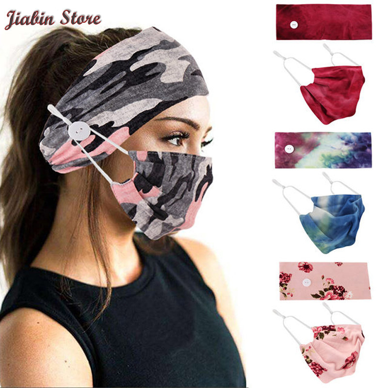 

Tie-Dye Cotton Button Hair Band Printed European and American Hair Band Mask Scarf Ornament Yoga Sports Elastic Headband women
