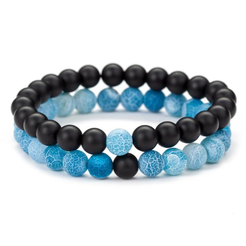 

2pcs Frosted Weathered Colorful Yoga Energy Bracelet Couples Men Women Fashion Casual Bracelet Set Anniversary Party Jewelry