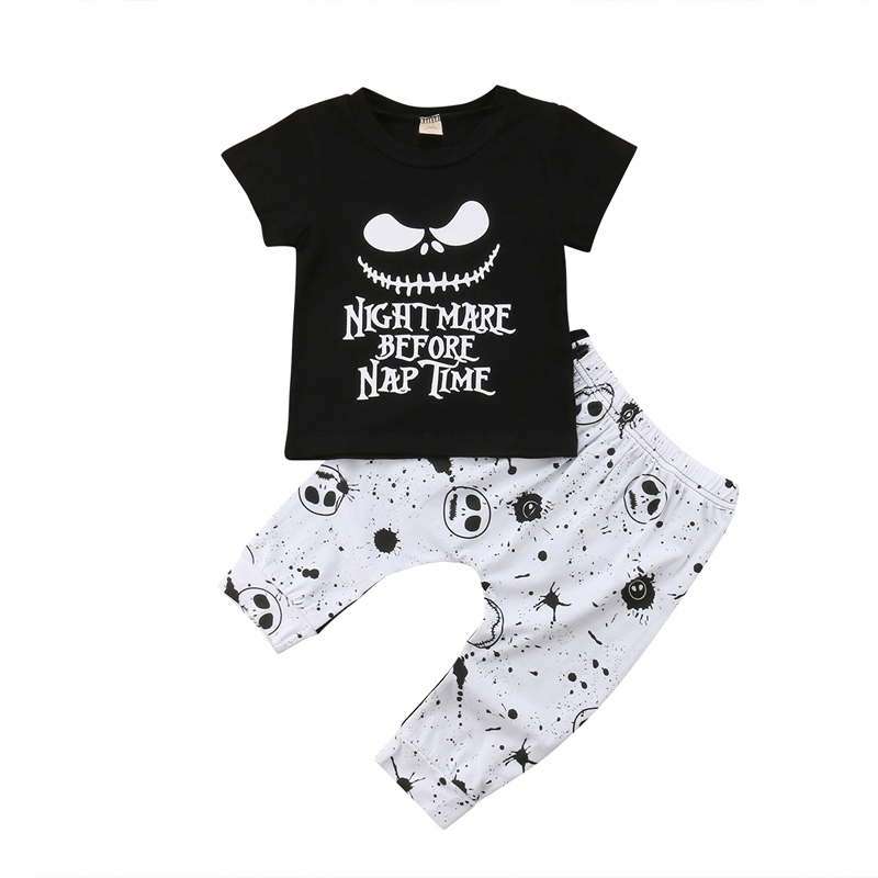 

FOCUSNORM Newborn Kids Baby Boys Clothes Set Skull Halloween Tops T-shirt Pants Outfits Casual Clothes, Kg-1