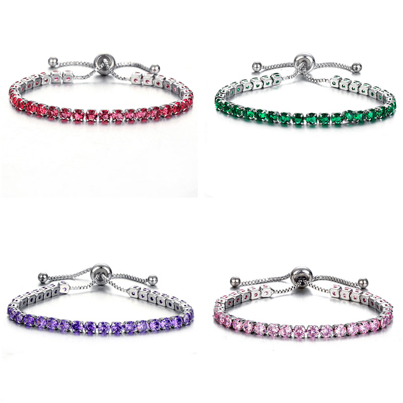 

Rhinestone Tennis Chain Bracelet Men's Hip hop Jewelry Copper Material Gold Silver Color Crystal Adjustable CZ Bracelet Link