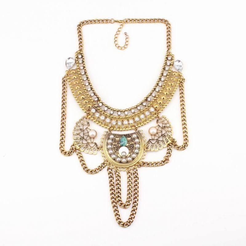

2020 Wholesale Hot Autumn New Trendy Fashion Alloy Chain Chunky Statement Crystal Pearl Pendant Necklace for Women Jewelry