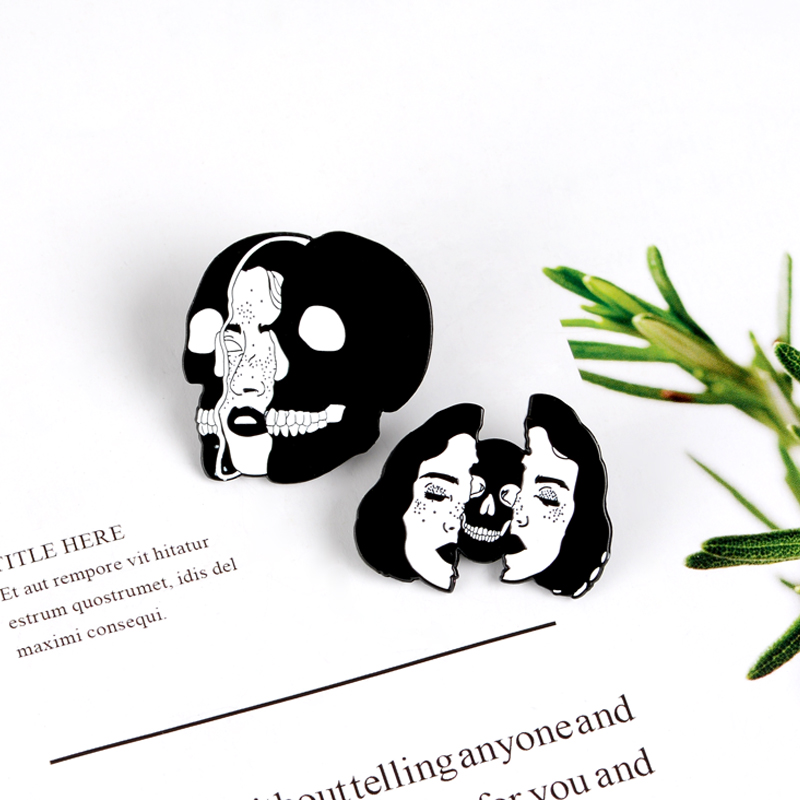 

Punk Girl Black Cool Women Skull Face Enamel pins Funny Gothic Skeleton Badge Clothes Lapel Pin Brooches Dark Jewelry Wholesale
