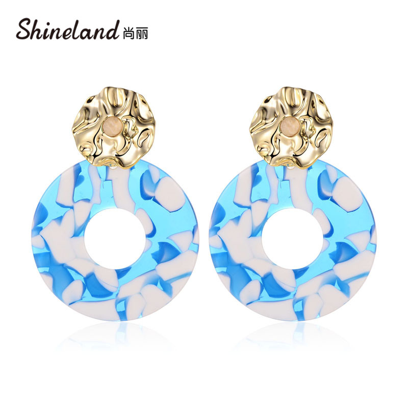 

Shineland Hot Sale Big Acrylic Drop Earrings For Women 2020 Jewelry Fashion Resin Blue Stone Dangle Earrings Bohemian Gift 2020