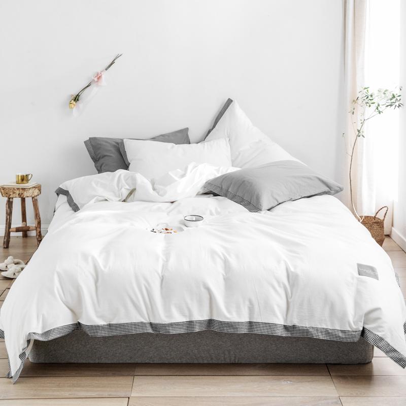 

100%Cotton Duvet cover Bed sheet Pillowcase White Grey Brief style  Queen King Bedding Set Ultra Soft Comfortable, Color 4