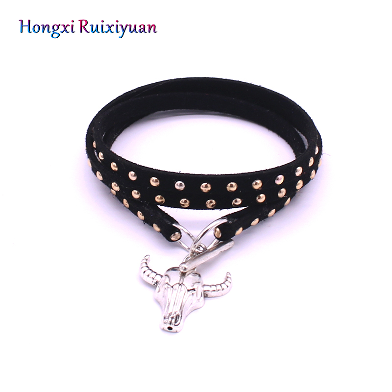 

Bracelet Punk Leather Multilayer Bracelet Women's Alloy Bull Head Bohemian Handmade Leather Simple Fashion Jewelry