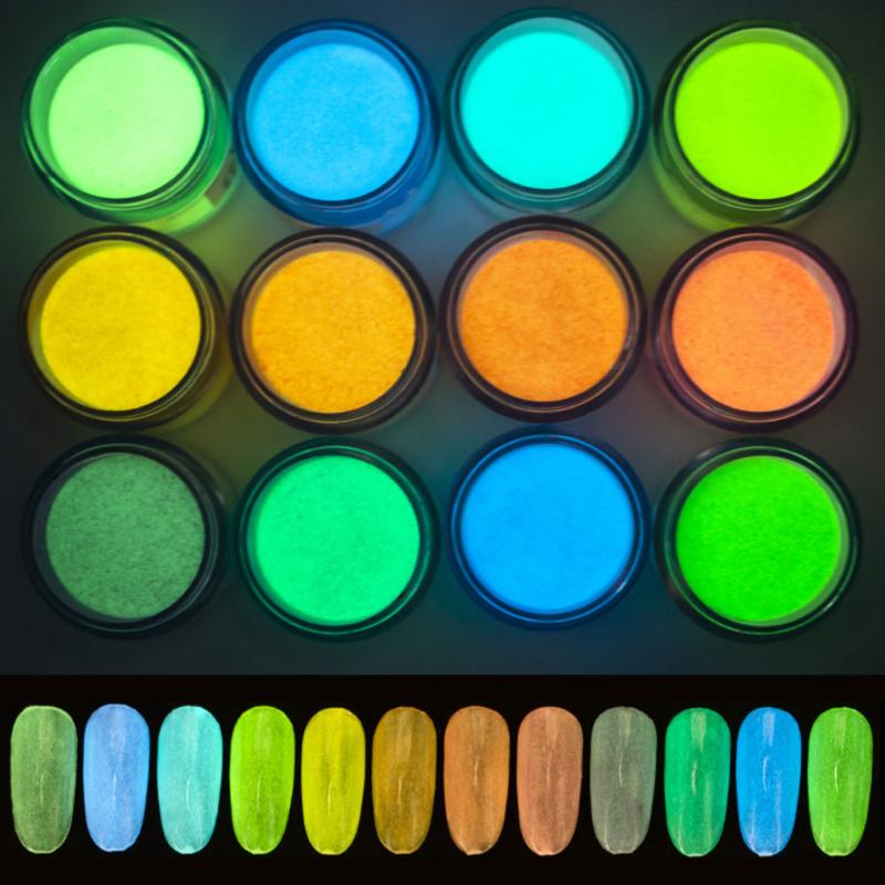 

10g 1bottle Dipping Powder Luminous Holographic Nail Art Decorations Glow In Dark Pigment Fluorescence Nail Glitter Powder FA26