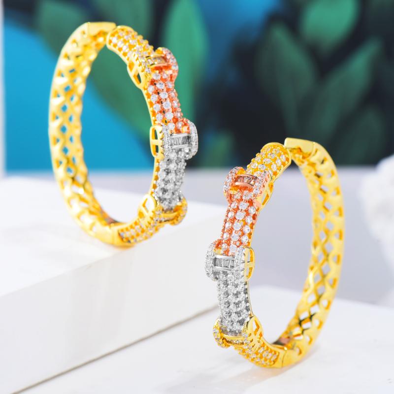 

Geometric trendy Geometric bambo Hoop Earrings For Women Accessories Full Cubic Zirconia Earrings Jewelry pendientes mujer moda