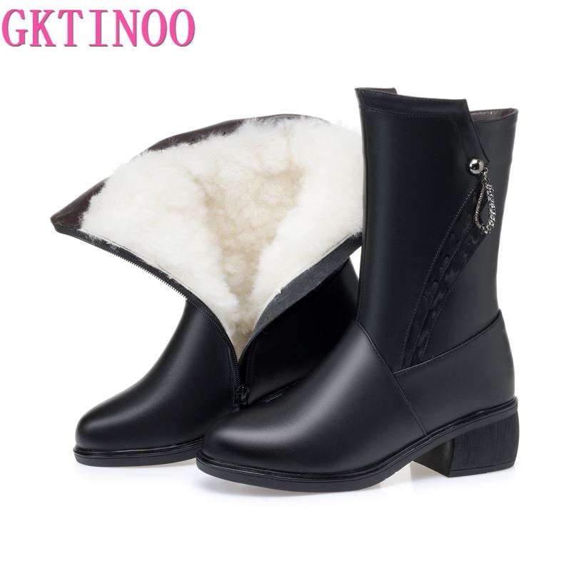 

GKTINOO Wool Women Snow Boots Warm Genuine Leather Leisure Fashion Fur Warm Shoes Plush Boots Platform for Women Winter, 9059 black plush