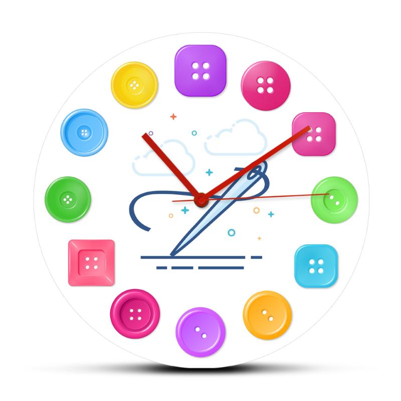 

Coloured Sewing Buttons Set Printed Wall Hanging Clock Sewing Item Fashion Clothing Art and Craft Design Acrylic Clocks Watch