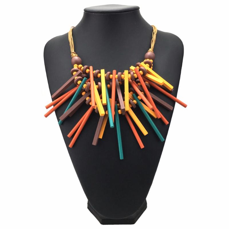 

Bohemian Handmade Wood Statement Necklace For Women Jewelry Rope Chain Big Wooden Collar Choker Necklace 2020 UKEN