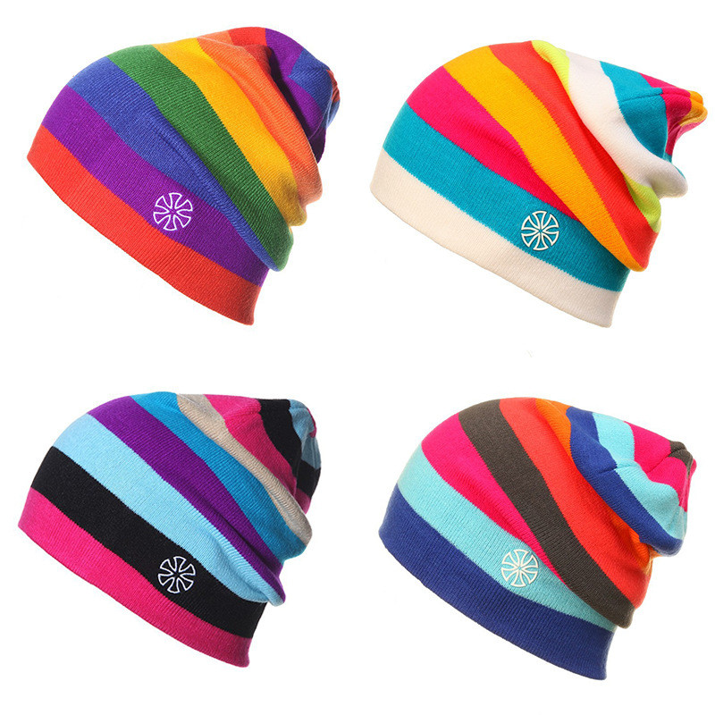 

Rainbow Color Winter Warm Knitted Hats Caps Beanie Fashion Skullies Beanies Bonnet Cap For Outdoor Sport Ski Men Women Male #L20