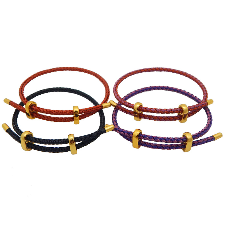 

Trendy Coloured Wire Rope Bracelet 3mm Thickness Adjustable Length Bangle