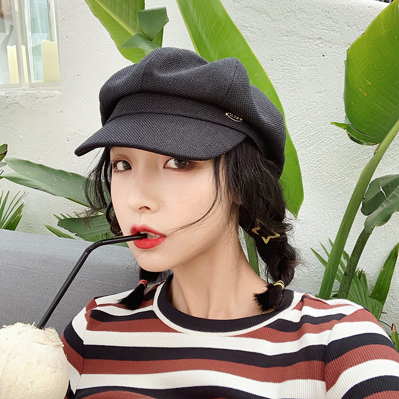 

Octagonal Hat Women Autumn and Winter Beret Korean Version Japanese All-match Berets Caps for Women Boinas Para Mujer Casquette, Black