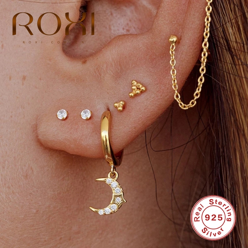 

ROXI Zircon Crystal Drop Moon Dangle Earrings for Women Luxury Wedding Jewelry Earings 925 Sterling Silver Orecchini Brincos