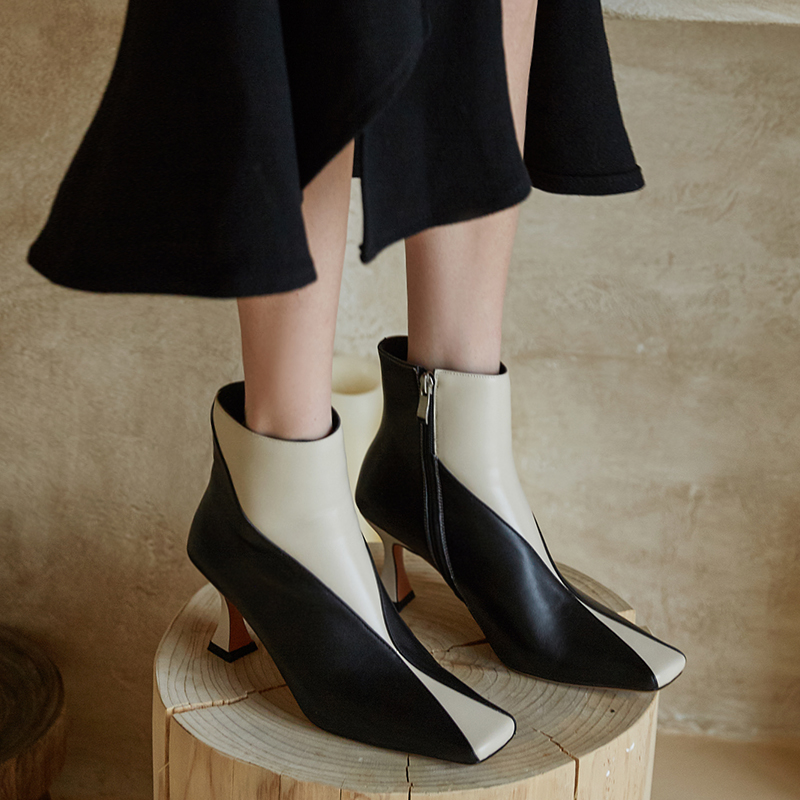 

Vintage Genuine Leather High Heels Pumps Classic Design square Toe Handmade Shoes for Women Wedding Shoes Woman, Black