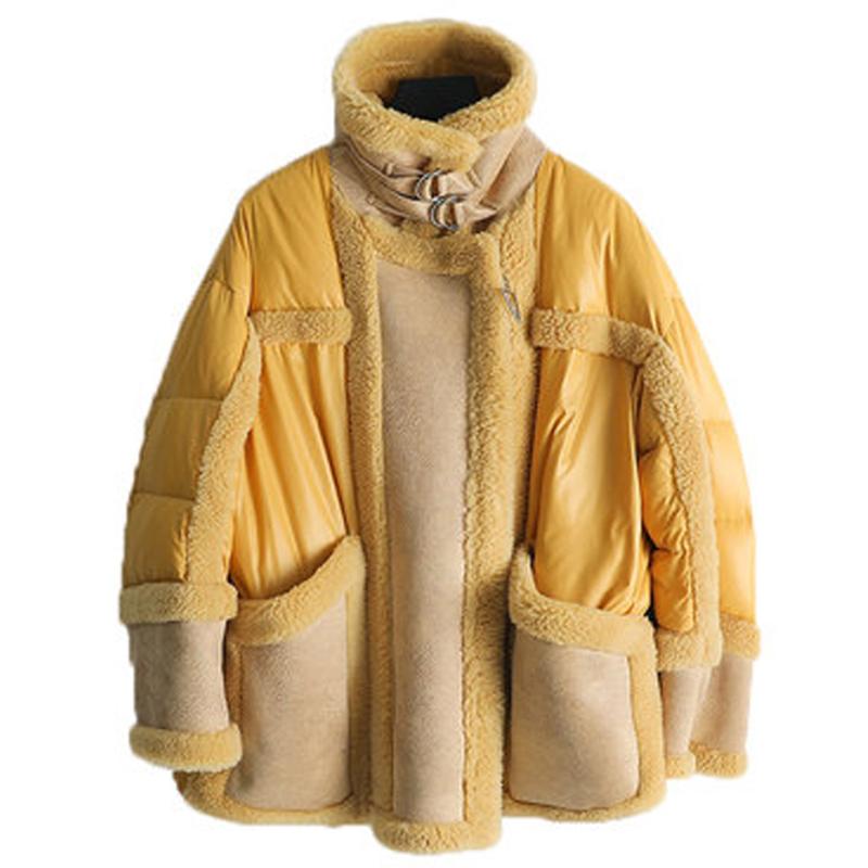 

2020 New Women' Faux Fur Coat Long Wool Coat Shearling Yellow Down Jacket Womens Winter Coats