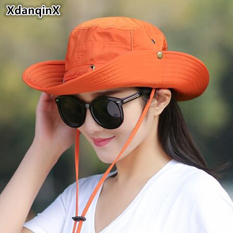 

XdanqinX Foldable Adult Lady Summer Cotton Breathable Bucket Hats Wind Rope Fixed Adjustable Sunscreen UV Protection Sun Hat, Army green
