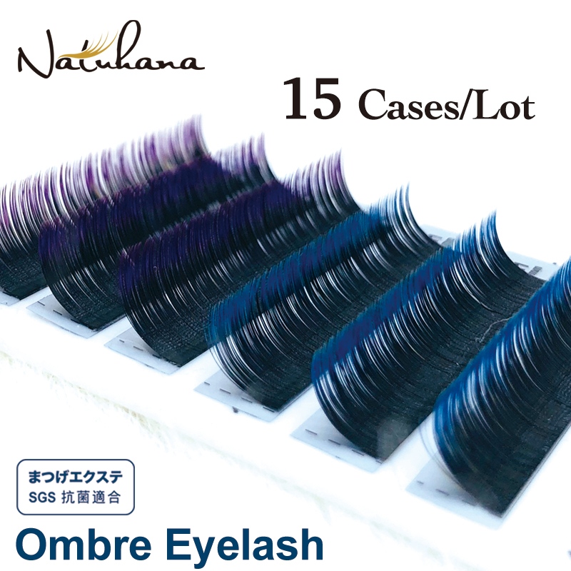 

NATUHANA 15Cases/Lot Ombre Color False Eyelashes C curl Gradient Blue Purple lashes Individual Colored Faux Eyelash Extension