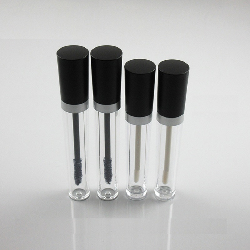 

Empty 6 ML Lipgloss Tubes Round Clear Cosmetic Container 7.5 ML Mascara Tube Black Cap Lip Gloss Packaging with Brush